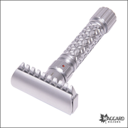 Pearl Shaving Flexi Adjustable Open Comb Machined DE Safety Razor with Stand, Matte Finish