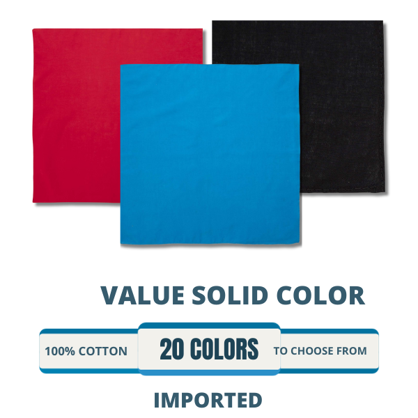Solid Color Bandana, Imported, 100% Cotton — Wholesale For Everyone