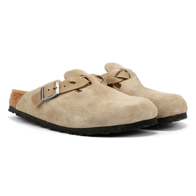 Birkenstock Boston Braided Women's Taupe Suede Narrow Fit Clogs