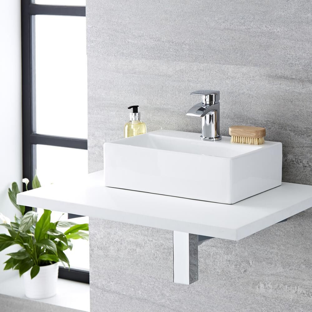 Milano Elswick - White Modern Rectangular Countertop Basin - 360mm x 250mm (1 Tap-Hole)