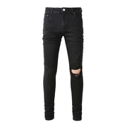 Black Stretch Knee Hole Jeans