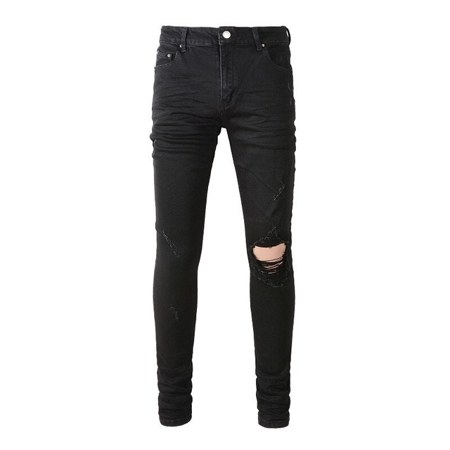 Black Stretch Knee Hole Jeans