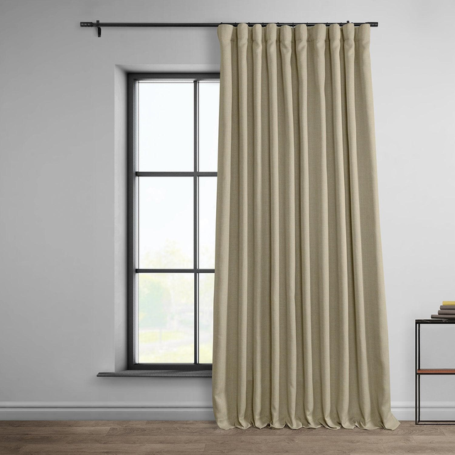 Thatched Tan Extra Wide Textured Faux Linen Room Darkening Curtain