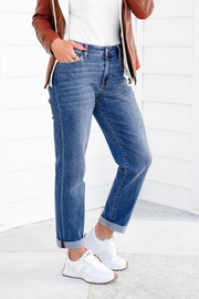 Judy Blue Mid Rise Medium Wash Classic Cuffed Boyfriend Jeans