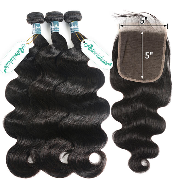 Body Wave 3 Bundles With 5*5 Lace Closure Unprocessed 100% Human Hair