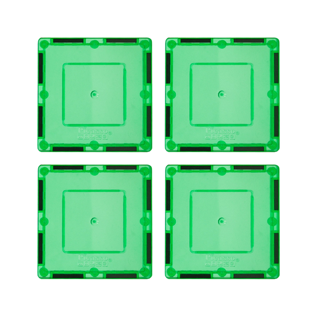 PicassoTiles 4pc Green Magnetic Tile Square Pick‑A‑Part Set
