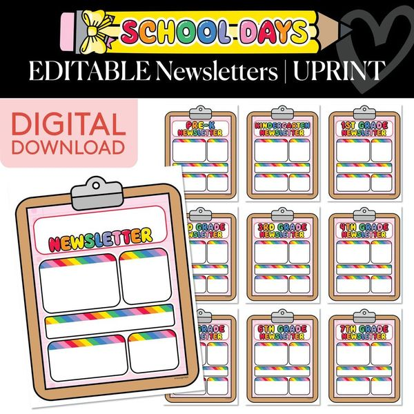 Printable Bright Rainbow Editable Newsletters | School Days