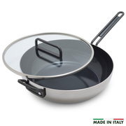 Stanley Tucci™ Stainless Steel Ceramic Nonstick 6.5-Quart Essential Stanley Pan with Lid | Black Handle