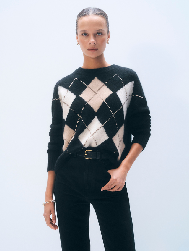 Cashmere Argyle Crewneck | Black Combo