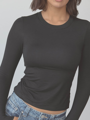 Solid Crew Neck Braless Long Sleeve