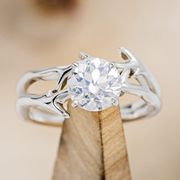 "ARTEMIS" - ROUND CUT MOISSANITE ENGAGEMENT RING WITH AN ANTLER STYLE STACKING BAND