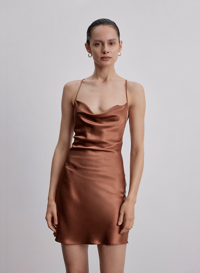 Lounge Cowl Neck Mini Silk Slip Dress