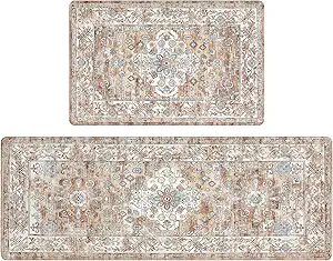 Pauwer Anti Fatigue Kitchen Mat Set of 2 Non Slip Kitchen Mats for Floor Cushioned Kitchen Rugs Comfort Standing Mat Farmhouse Waterproof PVC Foam Kitchen Floor Mat Runner