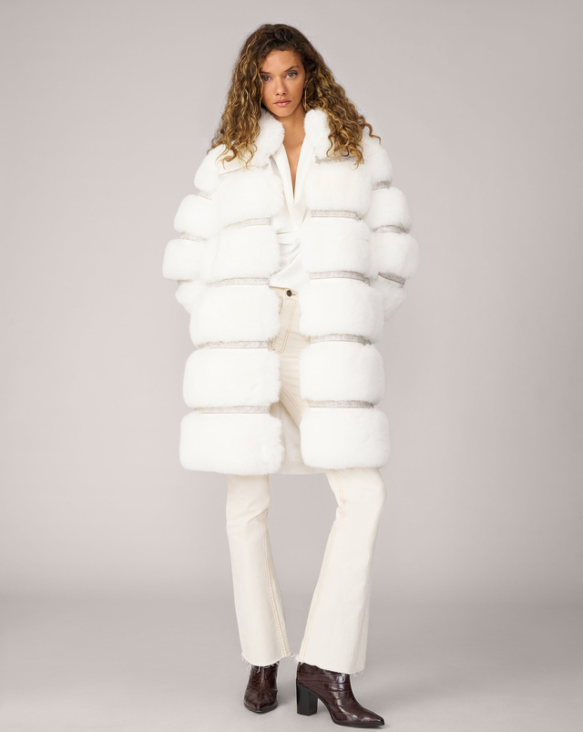 Luxe Diamond & Fox Faux Fur Coat