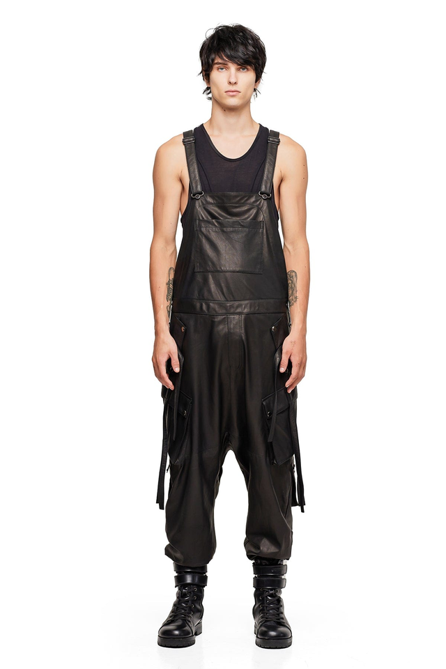 LEATHER OVERALLS IN BLACK