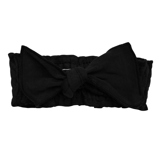 Organic Smocked Tie Headband in Black