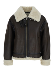 Brown Shearling Jacket With Belted Collar In Ecoleather And Ecofur Woman