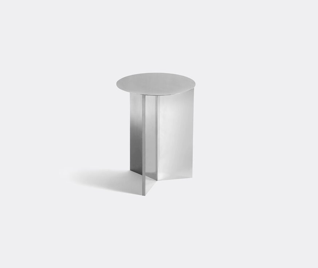 'Slit' round table, high, mirror silver