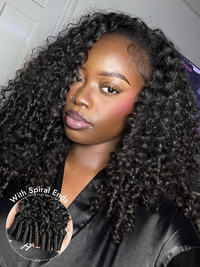 Burmese Curly V Part Wig With Spiral Ends Glueless U Part Wig