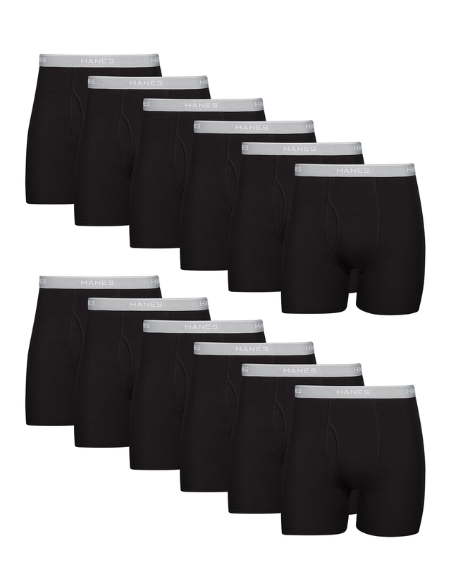Hanes Men's Value Pack Black Cotton Boxer Brief Underwear, 12-Pack