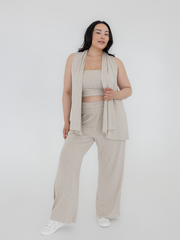 Sora Cardigan Vest, Ribbed Oatmeal