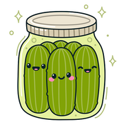 Jar of dill pickles with kawaii smiling faces, cute hand drawn...