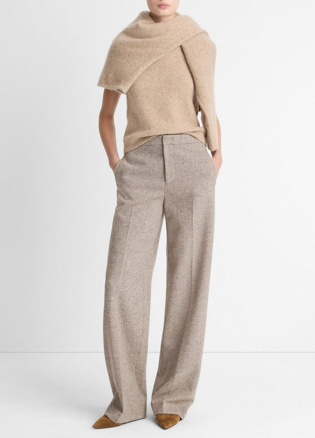 Donegal Wool-Blend Wide-Leg Trouser