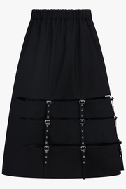 Midi Skirt With Buckle X Strap Detail | Black