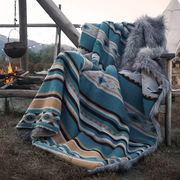 Aztec Faux Fur Blanket - Grey+Turquoise