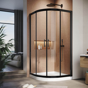 SUNNY SHOWER Corner Round Shower Enclosure with 38 in. W x 38 in. D x 72 in. H Double Sliding Doors, Black Finish