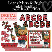 Printable Bear-y Merry and Bright Bulletin Board Set and Cutouts Bundle
