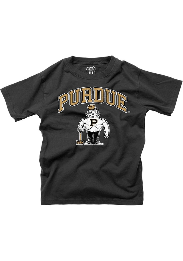 Wes and Willy Purdue Boilermakers Boys Black Vintage Arch Mascot Short Sleeve T-Shirt