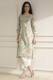 Light Green Cotton Blend Printed Straight Kurta