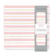 Muslin Swaddle Single - 3 Color Stripe with Touch of Gold Shimmer, Pink