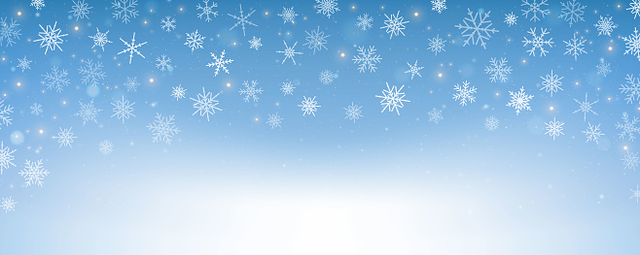 Pastel winter sky with snowflakes. Blue light color gradient. Fantasy...