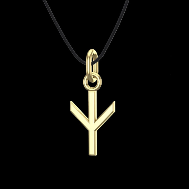 Handmade Gold Rune Algiz Pendant