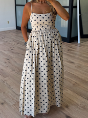 Cannes Polka Dot Dress | Natural/Navy