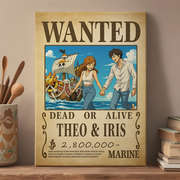 Custom Anime Bounty Couple Portrait Personalized Anime Style Wanted Poster Portrait Unique Captains' Couple Portrait