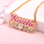 Double Plate Pink Acrylic Nameplate with Heart Personalized Custom Name Necklace