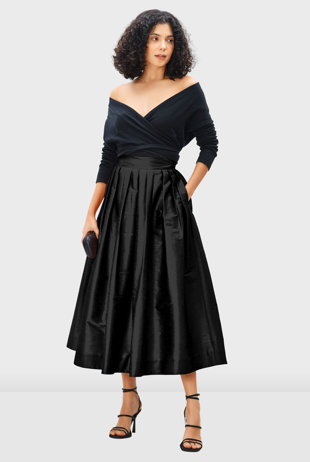 Pleated poly dupioni full skirt