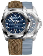 Victorinox Swiss Army I.N.O.X. Automatic Stainless Steel Blue Dial Brown Wood Interchangeable Blue Rubber Strap Date Divers Mens Watch 242018.1