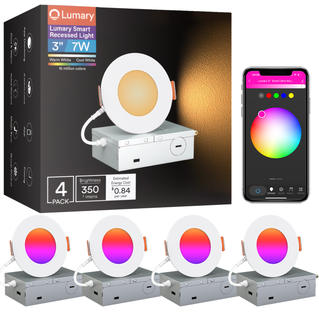 Lumary Wi-Fi Smart Canless Recessed Lighting 3 inch 4 PCS