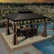 PURPLE LEAF Outdoor Hardtop Gazebo for Garden Bronze Double Roof Aluminum Frame Pavilion with String Lights-milky