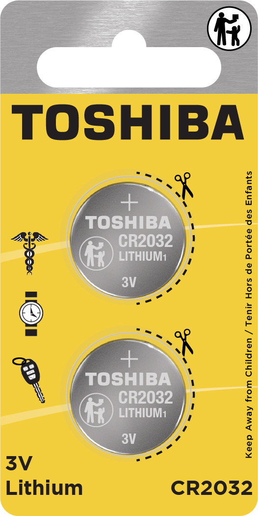 Toshiba CR2032 Battery 3V Lithium Coin Cell (2 PCS Child Resistant Blister Package)