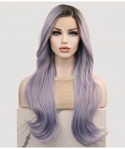 Misty Dawn | Pale Lilac Long Natural Wave Synthetic T-part Lace Front Wig | Left - UniWigs ® Official Site