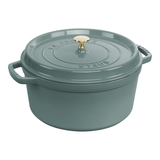 Staub Cast Iron - Round Cocottes 7 qt, Round, Cocotte, Eucalyptus