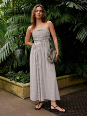 Black/White Stripe Seersucker Bandeau Midi Summer Dress
