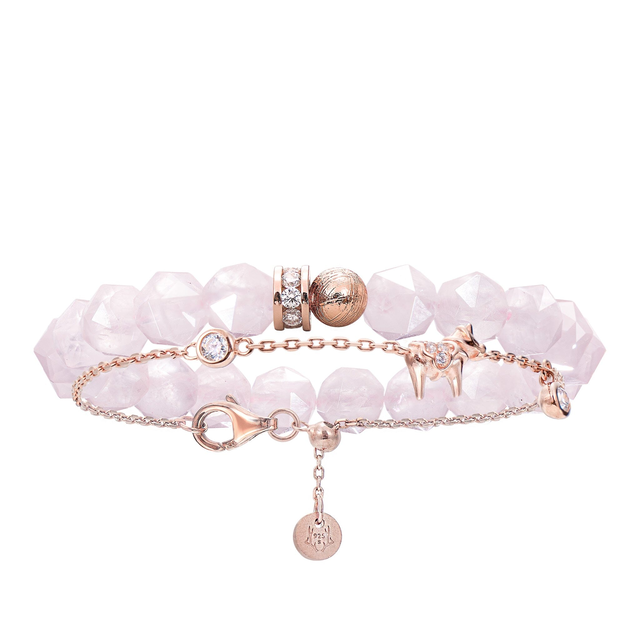 Dala Horse Rose Quartz & Meteorite Stacked Bracelet