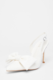 Cream Faux Leather Bow Court Heels