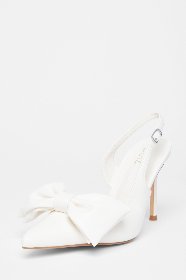 Cream Faux Leather Bow Court Heels